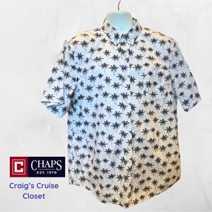 Chaps White and Black Casual Palm Print Shirt